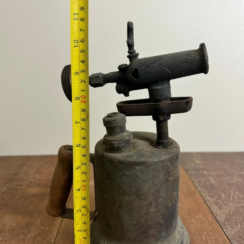 1940s Otto Bernz brass blowtorch wood handle Rochester NY Rusty Man Cave Decor